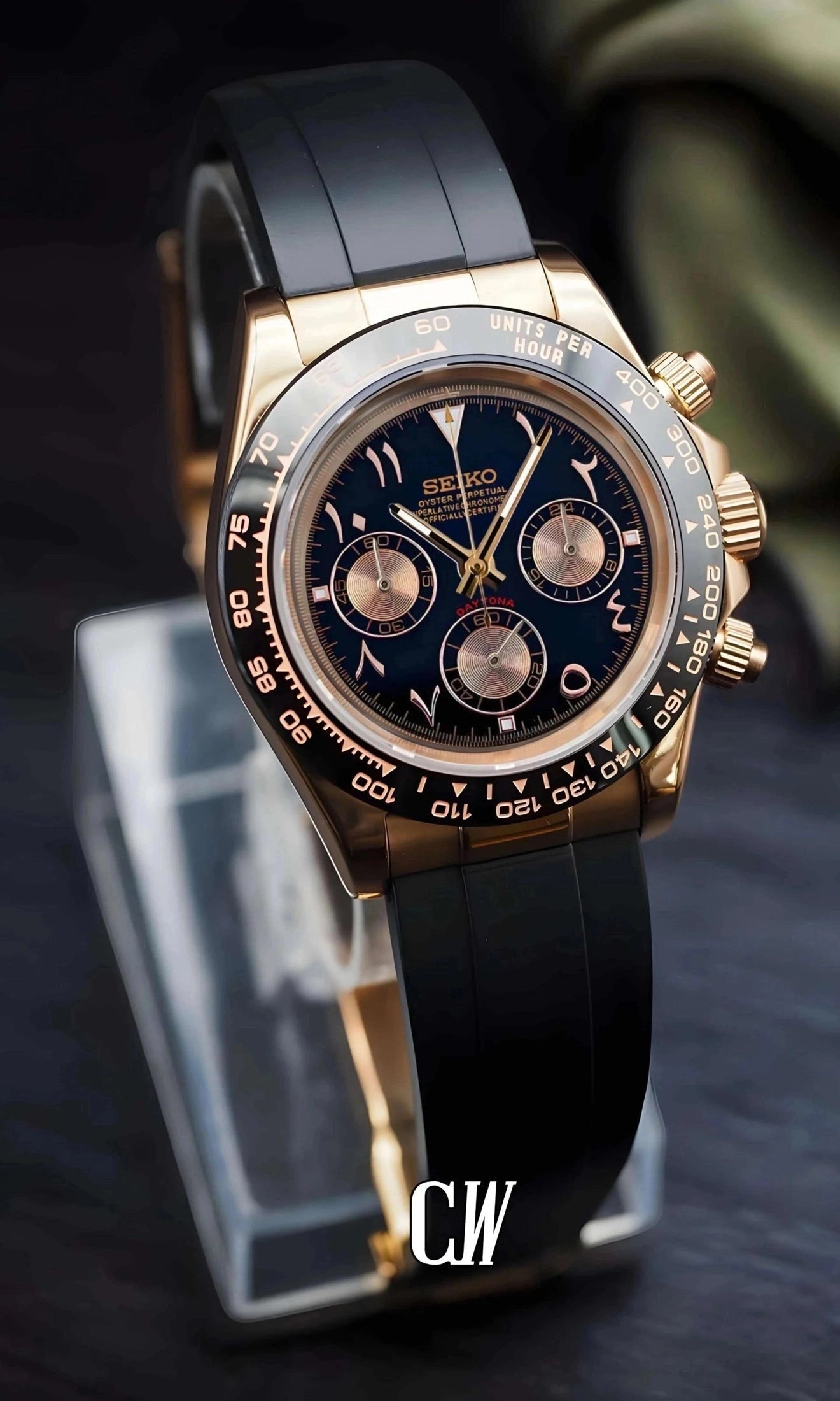 Seitona mod black rose gold arabic watch - Circa Watch Labs