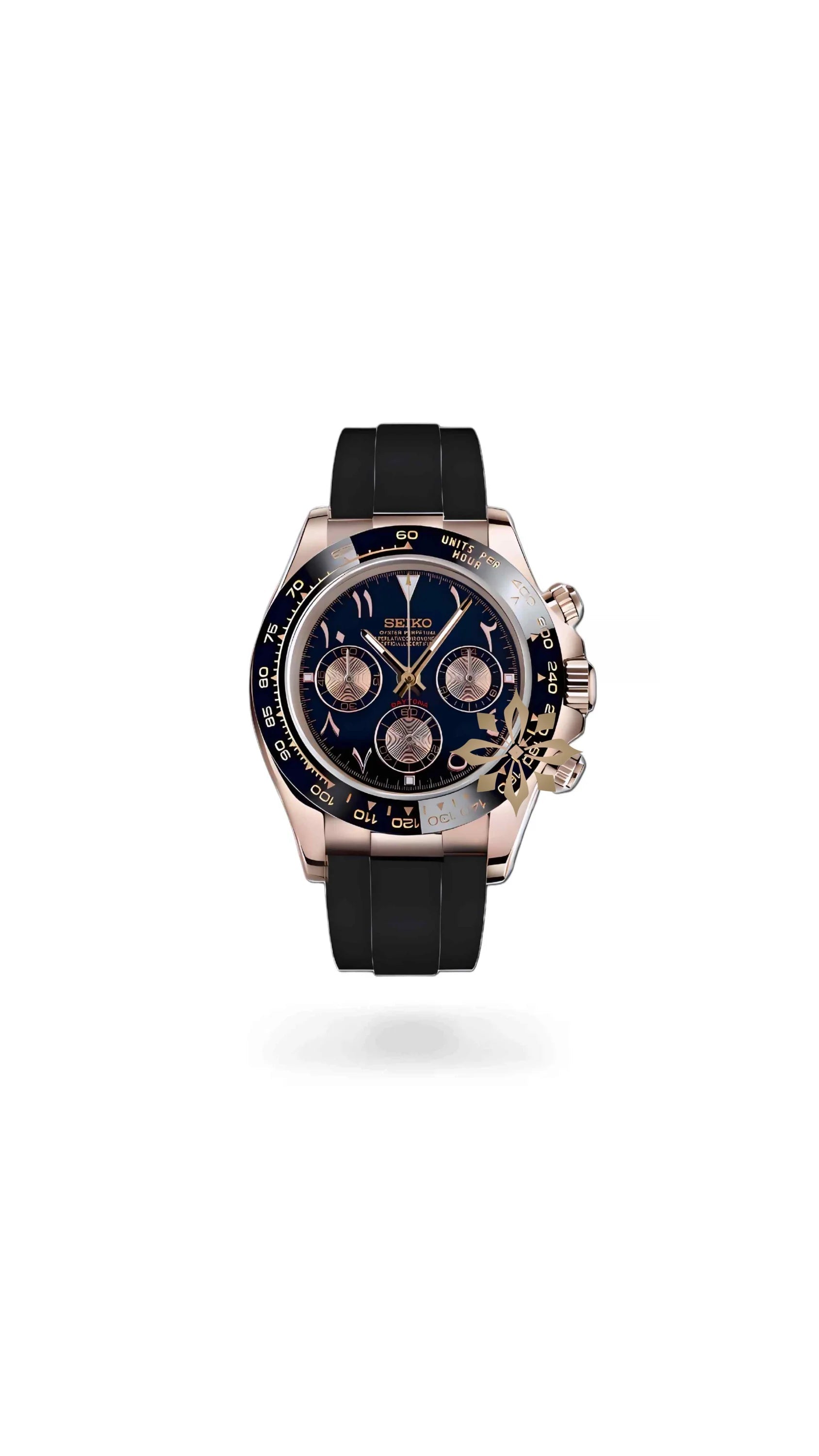 Seitona mod black rose gold arabic watch - Circa Watch Labs