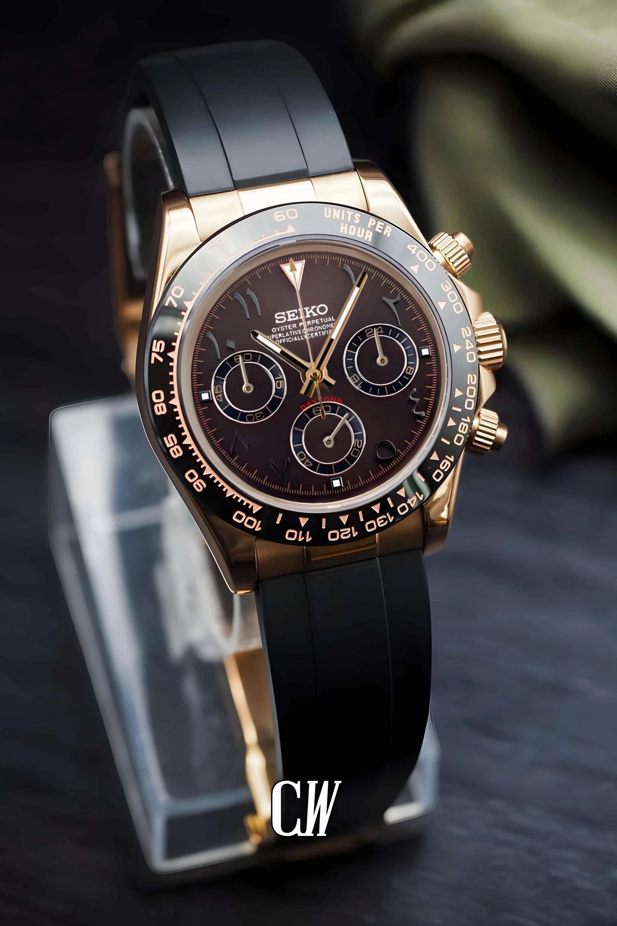 Seitona mod brown rose gold arabic watch - Circa Watch Labs