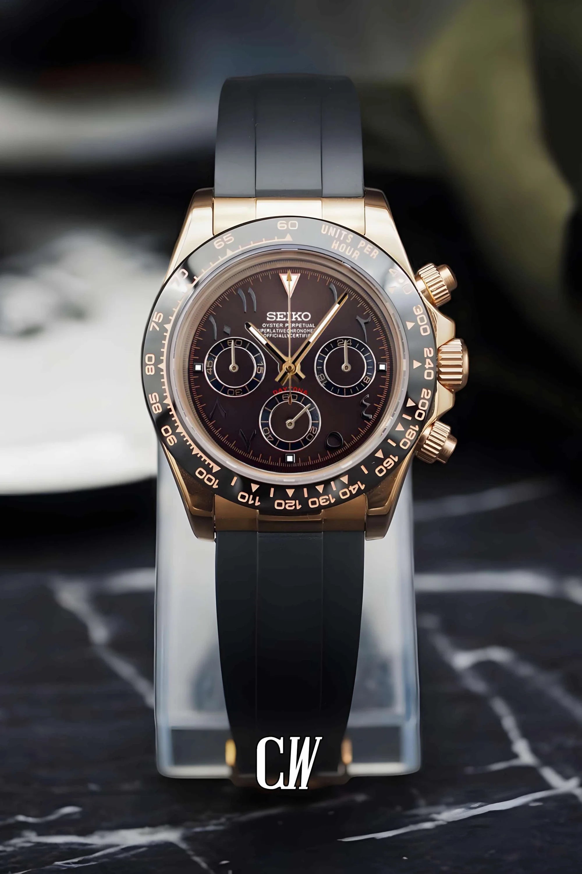 Seitona mod brown rose gold arabic watch - Circa Watch Labs