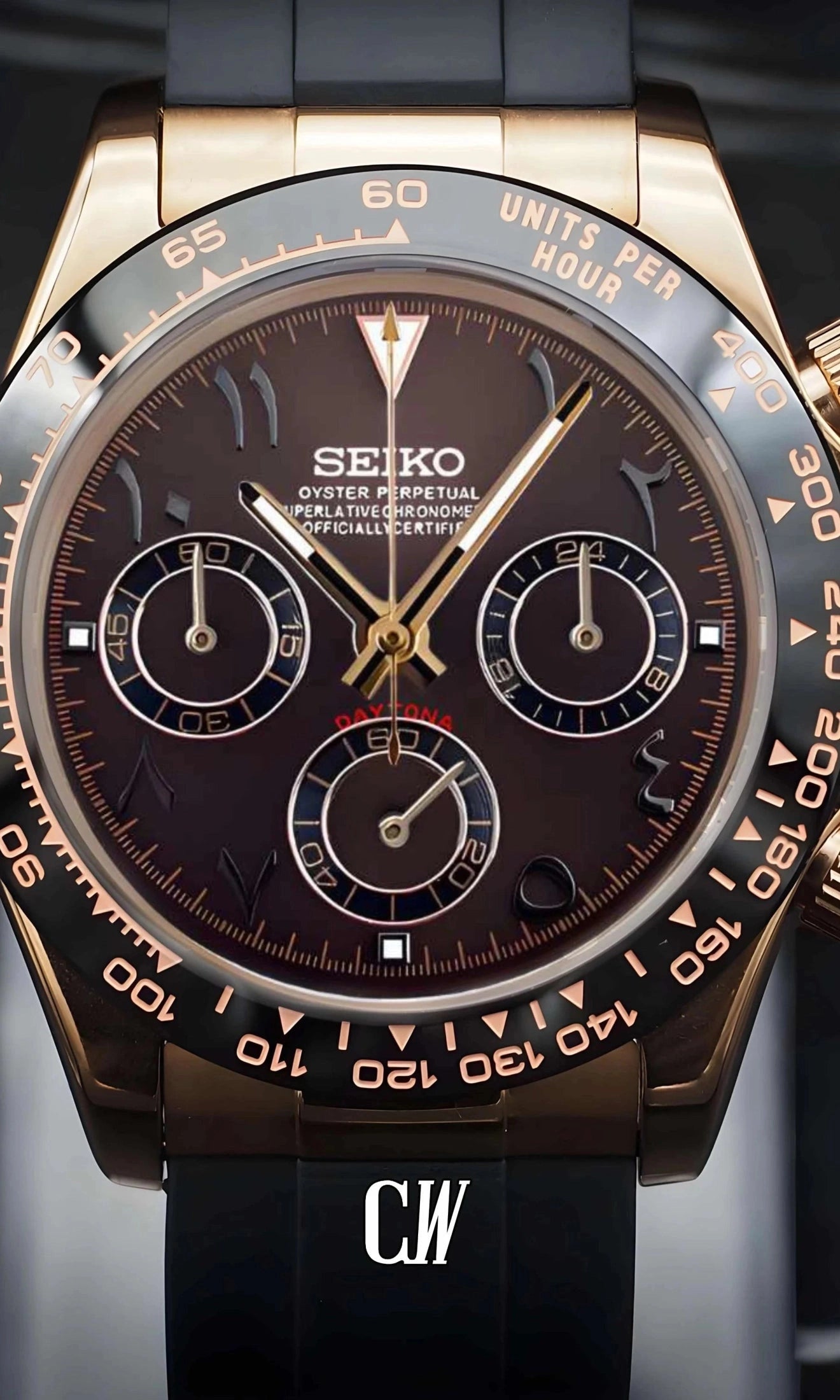 Seitona mod brown rose gold arabic watch - Circa Watch Labs seiko mod