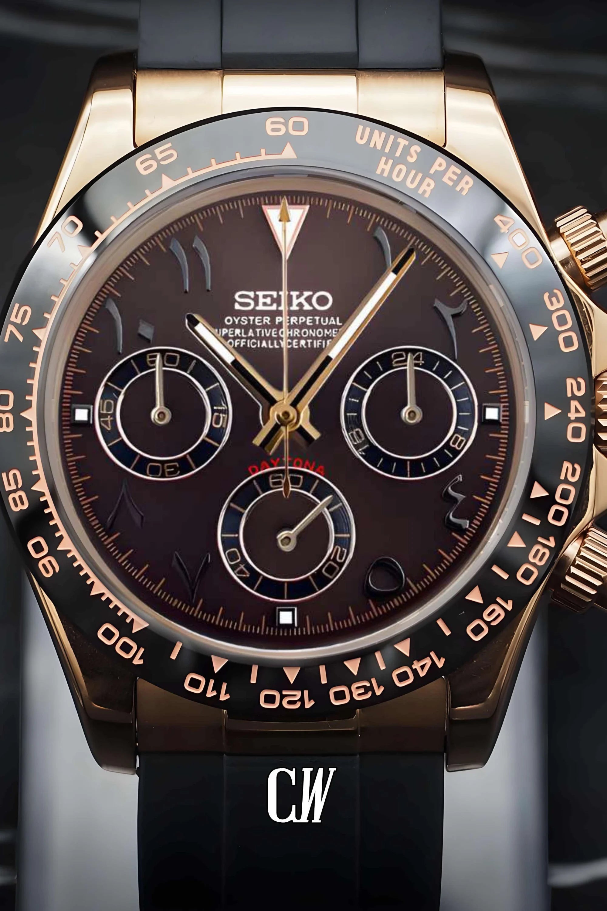 Seitona mod brown rose gold arabic watch - Circa Watch Labs