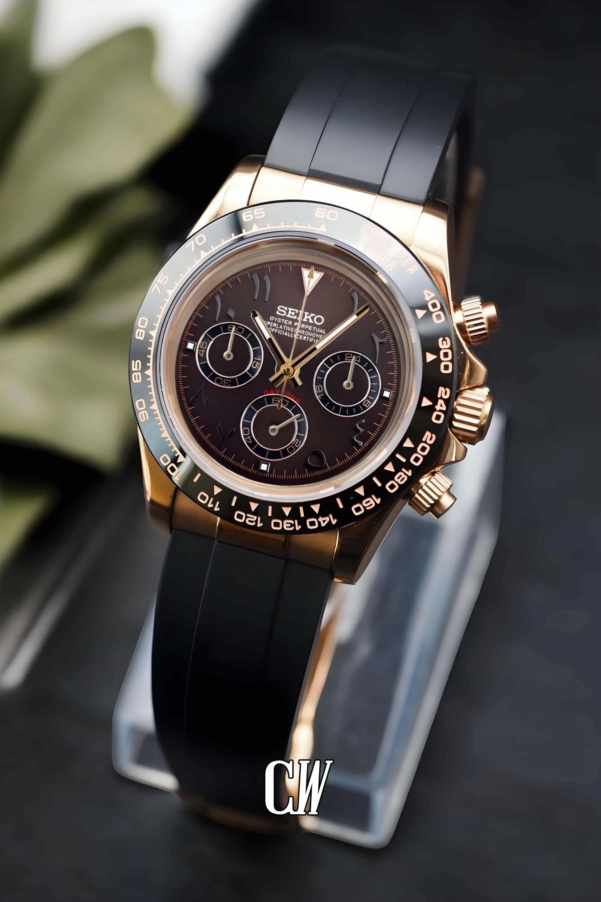 Seitona mod brown rose gold arabic watch - Circa Watch Labs