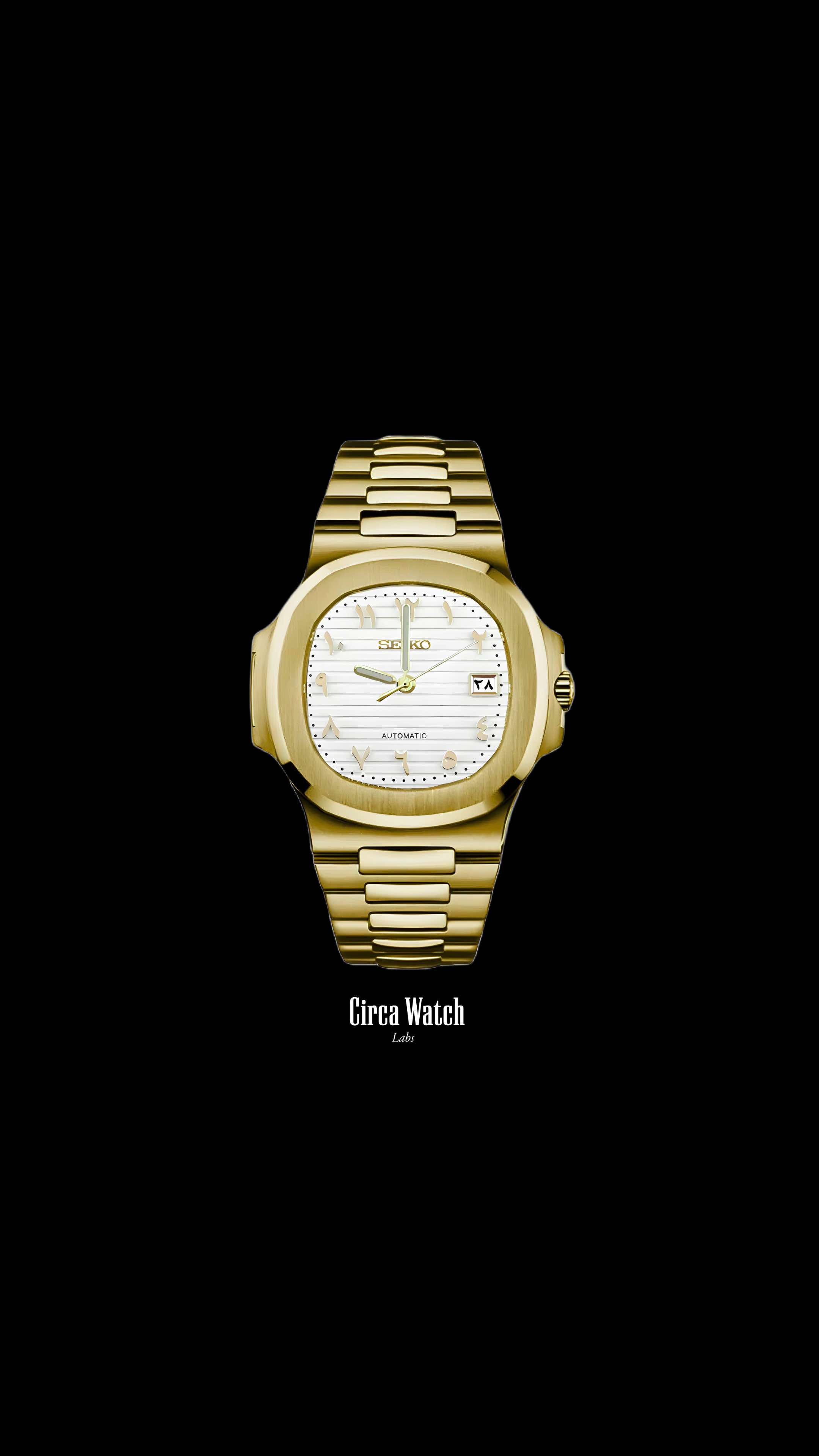 Seikonautilus mod watch arabic white yellow gold