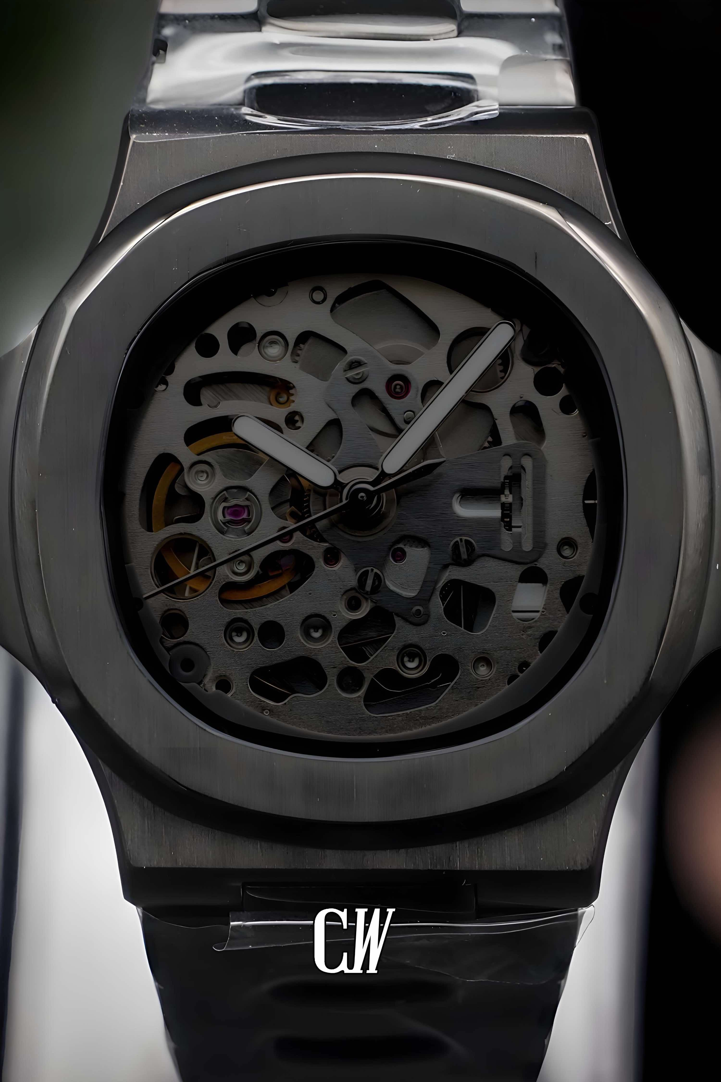 Seikonautilus mod skeleton watch triple black - Circa Watch Labs